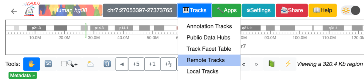 Opening the Remote Tracks menu in the WashU Epigenome Browser. Figure 4