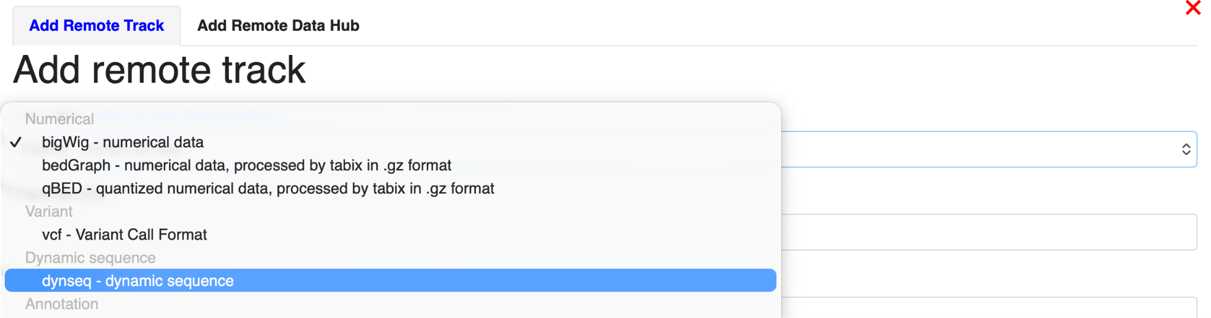 Selecting the Dynseq track type for a sequence-contribution bigWig. Figure 8